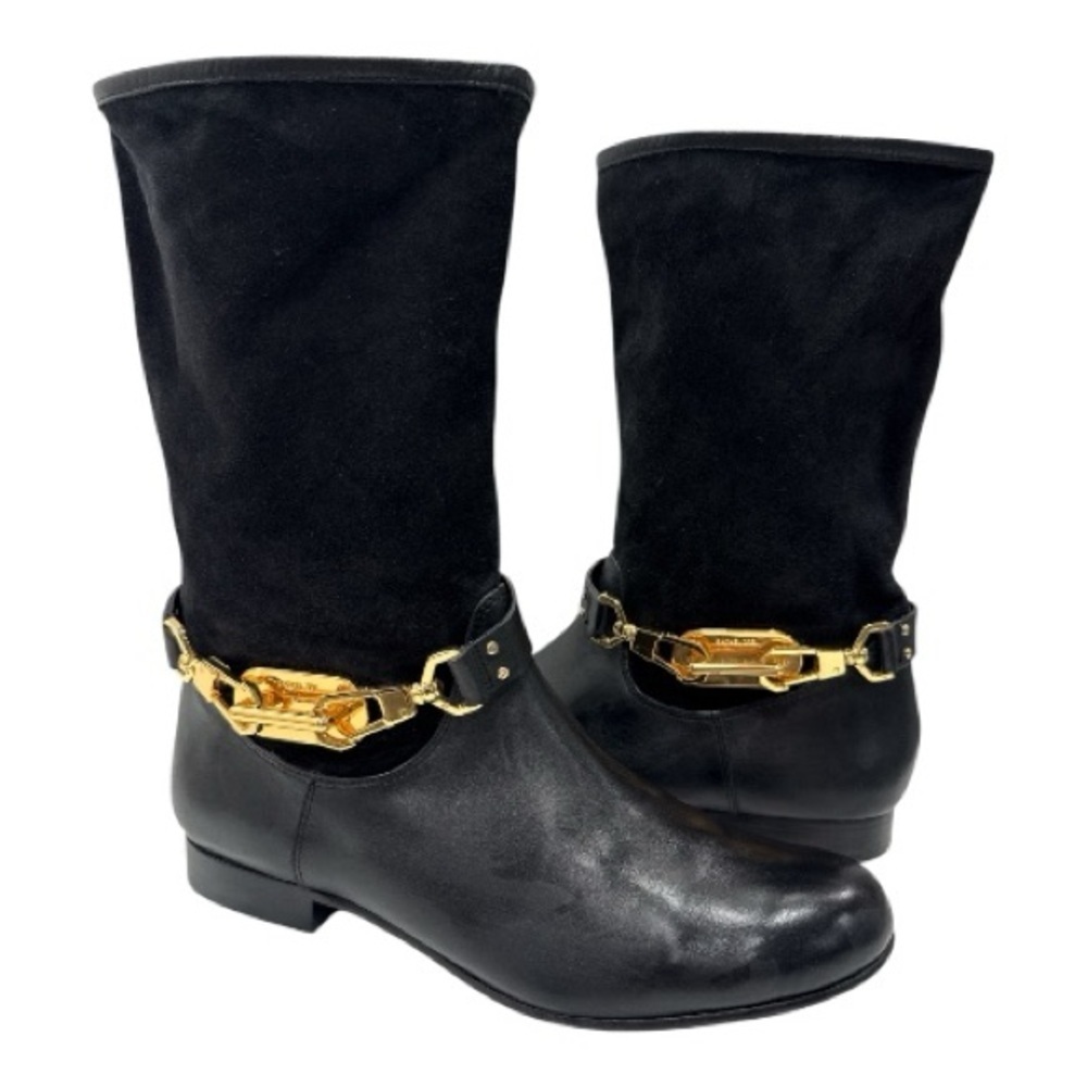 Rachel Zoe Black Leather Boots with Gold Accent size 7 - Picture 7 of 16